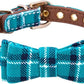 Puppy Collars for Small Dogs - StrawberryEC Adjustable Puppy Id Buckle Collar Leather. Cute Plaid Bandana Dog Collar (Bow-Peacock Green)