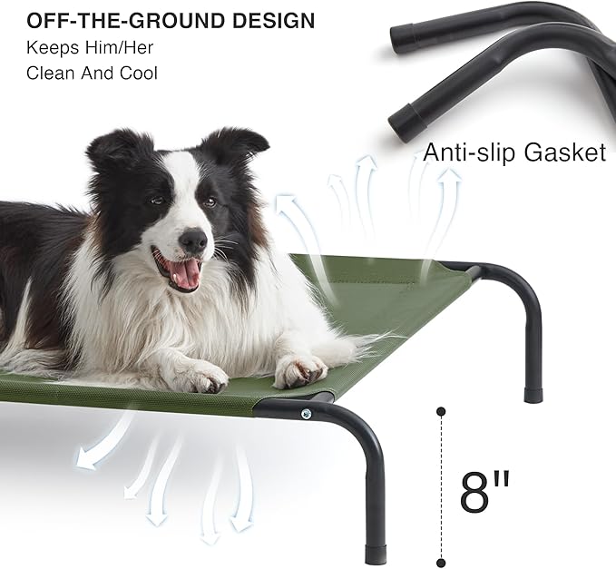 Love's cabin Elevated Cooling Dog Bed for Large Dogs, Portable Indoor & Outdoor Raised Pet Dog Cat Cot, Durable Summer Frame with Breathable Mesh, Olive Green, 48 inches