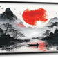 Framed Large Japanese Mountain Wall Art for Living Room, Oversized Asian Red Sun Lake Landscape Wall Decor Nature Canvas Painting Home Decoration for Living Room Bedroom Office 60"x30"