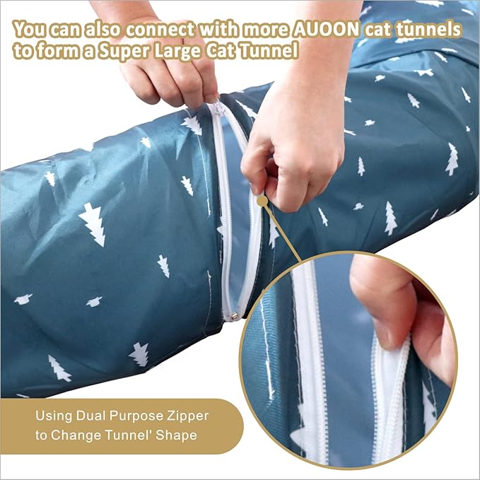 AUOON Cute Cat Donut Tunnel - Round Cat Tunnel Bed with Washable Cushion Interactive Cat Toy for Indoor Cats Kitten Kitty Puppy Rabbit Ferret (Yellow)
