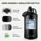 2 Pack 128 oz Insulated Water Bottle, Triple Wall Stainless Steel Flask, Keeps Drinks Cold for 48 Hrs Leak-Proof & BPA-Free Half Gallon Jug with Paracord Handle, Straw & Spout Lids(2 pack,Black)