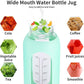 32 oz Glass Water Bottle with Straw and Handle, Sports Motivational Water Flask with Silicone Sleeve, Large Leakproof Water Flask Cup with Time Marker for Travel, Gym, Navy