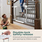 Cumbor 29.7-46" Baby Gate for Stairs, Gifts for Mom-Auto Close Dog Gate for The House, Easy Install Pressure Mounted Pet Gates for Doorways, Easy Walk Thru Wide Safety Gate for Dog, Gray