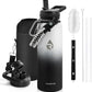 Insulated Water Bottle 40 oz, Triple Wall Vacuum Stainless Steel (Cold for 48 Hrs), Leak Proof & Non-BPA, Modern Water Flask Jug with Paracord Handle & Straw Spout Lids, Ombre: White/Black