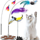 Interactive Cat Toy for Indoor, Includes Metal Base, Suction Cup Cat Base, Cat Wand,Bird Simulation Toys and Feather Toy, Set of 7 PCS