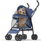 Pet Stroller with 4 Wheels for Small/Medium Pets, Portable Travel Foldable Carrier Jogger for Dog Cat Puppy Kitty, Rear Wheel Breaks, Storage Basket, Visible Mesh Weather Cover (Navy Blue)