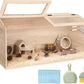 Snowtaros Wooden Hamster Cage, Large Hamster Cages and Habitats Chewproof, with 2 Openable Acrylic Top, Small Animal Cage for Mouse Gerbil Quail Dwarf Syrian Hamsters (31.5" L*15.7" W*15.7" H)