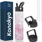 Insulated Water Bottle 24oz Stainless Steel Sport Bottles with 3 Lids,Marble Blossom