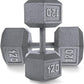 WF Athletic Supply Cast Iron Solid Hexagon Gray/Black Dumbbells, Strength Training Free Weights Set of 2 for Women and Men, Hand Weights Sold by Pairs, Multi-Select Size Options Available