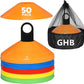 GHB Soccer Cones 25/50/100 Pack Disc Soccer Sport Cones Training Field Marker Agility Cones for Traffic, Basketball, Coaching, Practice Equipment Includes Cone Drills Guide