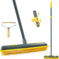 NEWE Rubber Pet Hair Removal Broom with Lint Fur Remover Tool, 57.5 inches Long Handle Silicone Carpet Brush Rake with Built-in Squeegee for Cleaning Rug, Tile, Floor (Gray Yellow)