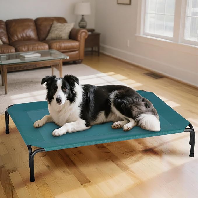 Elevated Dog Bed for Outdoor, XXL Raised Dog Cot Indestructible with Washable Mesh, Cooling Summer Pet Cot Chew Proof for Outside Camping Travel, 51 inch Green