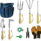 Garden Tools Set – Premium Stainless Steel Gardening Hand Tools with Solid Beechwood Handle – Gardening Kit with Rake, Shovel, Gloves, Shears, Tool Organizer – Garden Gifts for Women and Men