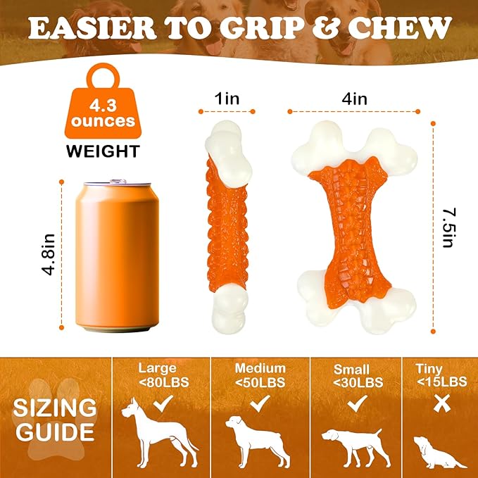 Dog Toys for Aggressive Chewers Large Breed, Tough Bones, Nylon Puppy Teething Chew Toys Medium Dogs, Heavy Duty Peanut Butter Flavor Toys