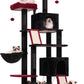 Cat Tree for Indoor Cats, 71'' (180cm) Multi-Level Cat Tower for Large Adult, Gothic Sturdy Cat Tree House with 2 Scratching Boards 7 Posts, 2 Plush Perches/Condos, Hammock, Black GCT032BR