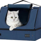 PETSFIT Travel Litter Box for Cats - Removable 2-Layer Leak-Proof Lining, Scratch-Resistant Fabric with Sturdy Support Frame, Cat Collapsible & Travel Litter Box Navy Blue