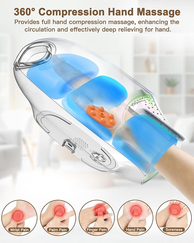 Hand Massager with Heat and Compression : Hand and Wrist Massage with Targeted Palm Roller – Soothing Relief for Stiffness & Fatigue – Gifts for Women & Men