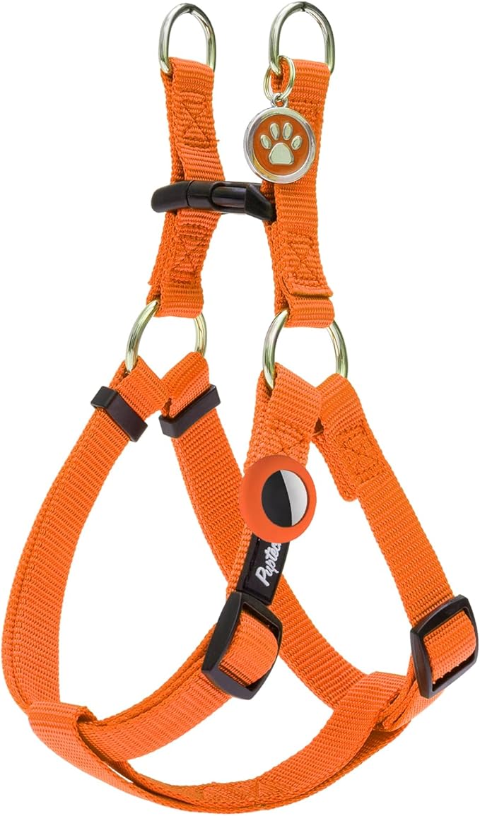 PUPTECK No Pull Dog Harness Soft Adjustable Basic Nylon Step in Puppy Vest Outdoor Walking with ID Tag and A-ir Tag Case, Orange, M