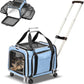 Airline Approved Expandable Premium Pet Carrier on Wheels- Two Sided Expandable Rolling Carrier- Designed for Dogs & Cats- Extra Spacious Soft Lined Carrier! - Light Blue