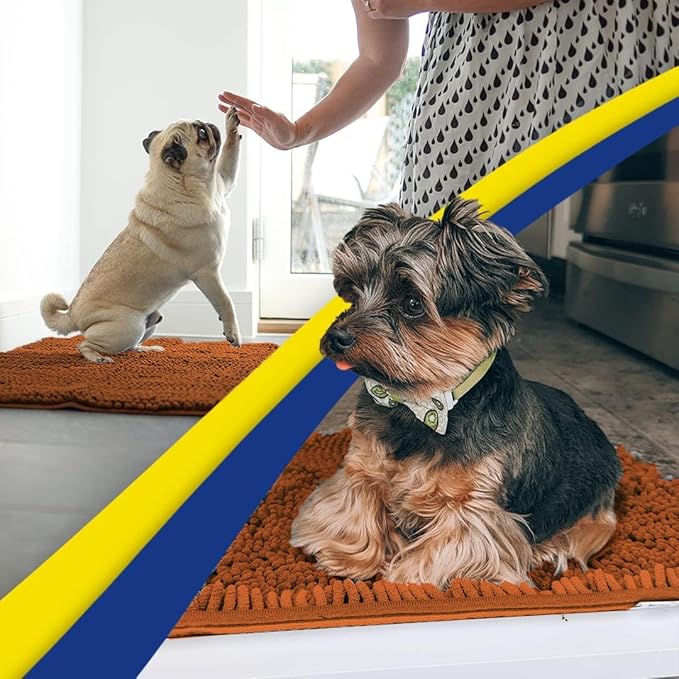 Muddy Mat® AS-SEEN-ON-TV Highly Absorbent Microfiber Door Mat and Pet Rug, Non Slip Thick Washable Area and Bath Mat Soft Chenille for Kitchen Bathroom Bedroom Indoor and Outdoor - Orange 36" x 120"