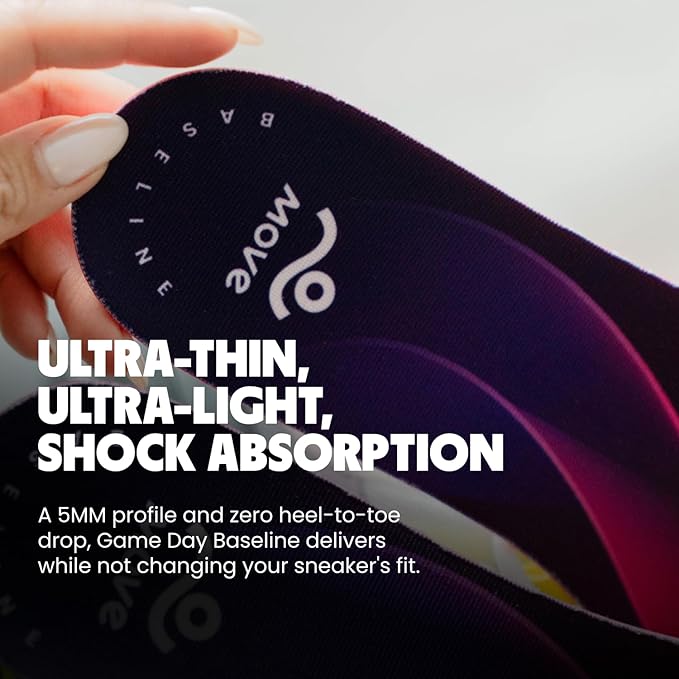 MOVE Baseline - All-Purpose Insoles - Sock Liner - Ultra Thin Shock Absorption - Maximum Freedom of Movement and Energy Return for Cleats, Shoes, Running, Basketball, Baseball (M12-12.5/WM13.5-14)