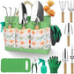 Gardening Tools 10-Piece Heavy Duty Stainless Steel Hand Tools with Durable Garden Tools Storage Tote,Rust-Proof Garden Tool Set, Ideal Gardening Gifts for Women Yellow Floral Pattern Design