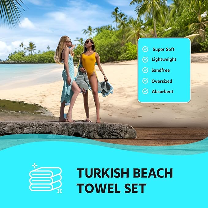 HAVLULAND Turkish Beach Towel, Oversized Bath Towels, Sand Free Quick Dry Absorbent Lightweight Pool Travel Camping Blanket Bulk Set (Black, 6 Pack)