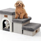 Dog Stairs for Small Dogs with Storage and Condo, 14" H Foldable Pet Stairs for Small Medium or Puppy Dogs and Older Cats, Dog Steps for Bed or Couch, 13x27x14 inch, 3 Tiers, Grey
