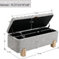 Kmax 45" Storage Bench Velvet Entryway Bench Upholstered Ottoman Bench with Wavy Top & Safty Hinge for Bedroom Living Room Hallway, Grey