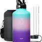 BUZIO 64oz Insulated Water Bottle Stainless Steel Double Wall Leak Proof Half Gallon with Straw Lid and Flex Cap (Cold for 48 Hrs) Sports Flask Metal Travel Mug for Hiking Cycling, Hydrangea