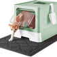 Cat Litter Box with X-Large Litter Mat and Scoop, Large Foldable Litter Box with Lid, Enclosed Kitty Box,Front Top Entry Exit, Odor Control Easy to Clean (Upgrade Green)