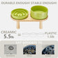 Ceramic Slow Feeder and Water Bowl Set for Small Dogs, Ceramic Dog Bowls Elevated with Wooden Stand, 0.6 Cups Dog Slow Feeder(14oz) and 30oz Water Bowl Set, Green