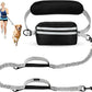 Hands Free Dog Leash, Adjustable Waist Belt with Double Padded Handles, Retractable Bungee for Medium & Large Dogs, Waist Leash for Dog Walking, Running, No Pull, Grey