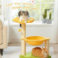 28" Flower Cat Tree Cute with Flower Top Perch, Large Hammock for Indoor Small Cats, Small Cat Tower with Cute Scratching Post and Fur Toy Ball for Kittens, Yellow