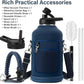 Insulated Water Bottle | Thickened Stainless Steel Vacuum Metal | Portable Sports Half Gallon Large Water Jug for Gym and Hiking with Straw, Carrier Bag, Handle Strap | BPA-Free 64 oz