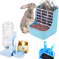 HERCOCCI PET Feeder and Water Bottle Set, Large Blue (500ml), Durable Hay Food Bin Feeder, Food Bowl, Gravity-Fed Water Dispenser for Rabbit, Guinea Pig, Chinchilla