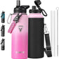 40oz Insulated Water Bottle,Stainless Steel Vacuum Water Bottle, BPA-Free & Leakproof -with Paracord Handle,Strap,Straw Spout Lids,Large Water Jug for Gym Sports