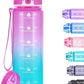32oz Motivational Water Bottles with Time Marker & Fruit Strainer, Transparent Gradient Color Water Bottle with Times to Drink, Leakproof & BPA Free, Reusable Bottle with Strap (No Straw)