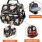 opux Lunch Bag Women Insulated, Adult Lunch Box Cooler, Flower Lunch Box, Dual Compartment Lunchbox for Work, Leakproof Double Decker Lunch Bag, Soft Lunch Pail Tote Girls Kids School, Floral Black
