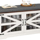 Farmhouse Storage Bench with Cushion, Metal and Wood Shoe Rack Organizer, Adjustable Shelf, Shoe Cabinet with Half Hidden Storage Space, for Entryway, Bedroom, Living Room (Old White, 43.3in)