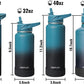 24oz Insulated Water Bottle with Straw, Stainless Steel Metal Vacuum Water Flask, Large Thermal Water bottle with Leakproof 3 Lids for Travel, Camping, Gym Sports Black