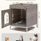 Cat Litter Box Enclosure Hidden Litter Box Furniture with Metal Heightened Feet, Rattan Handwoven Cat House with Litter Mat, Hidden Litter Box Furniture for Bedroom Living Room Gray