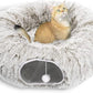 AUOON Cat Tunnel Bed - Cat Donut Tunnel with Soft Plush Circle Cushion for Indoor Cats Kitten Kitty Puppy Rabbit Ferret (Khaki)
