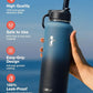 Water Bottle 40 oz Insulated with Straw, Coolflask Stainless Steel Metal 3 Lids Water Flask for Sports or Office, Keep Cold 48H Hot 24H, Samurai Cyan