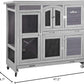 Aivituvin 47" Two Story Rabbit Hutch Bunny Cage with Wheels, Indoor Outdoor Guinea Pig Cage with 2 Deep No Leak Tray