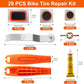 29 PCS Bike Tire Repair Kits - 22 PCS Vulcanizing Patches, Cement, Tire Levers, Metal Rasp & Roller, Valve Wrench, Portable Bicycle Inner Tube Puncture Patch Kit for BMX MTB Road Bike Motorcycle