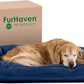 Furhaven Pillow Dog Bed for Large Dogs w/ Removable Bolsters & Washable Cover - Quilted Sofa - Navy (Blue), Jumbo/XL