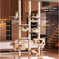 Wood Cat Tree for Indoor Cats, Modern Cat Tower, Unique Cat Condo with House, Tall Luxury Furniture with Heavy Duty Wide Base, Kraft Paper Rope Scratching Post, Removable Cushion (96.5-118.1 inch)