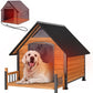 Outdoor Heated Dog House with All-Around Insulated Liner Weatherproof Puppy Shelter Indoor Dog Kennel, Anti-Bite Dog Home for Large Breed with Porch (Brown-2, 50.8" D x 37.4" W x 37.2" H)