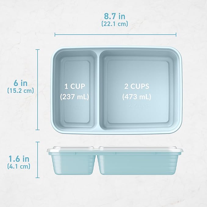 Bentgo 20-Piece Lightweight, Durable, Reusable BPA-Free 2-Compartment Containers - Microwave, Freezer, Dishwasher Safe - Sky